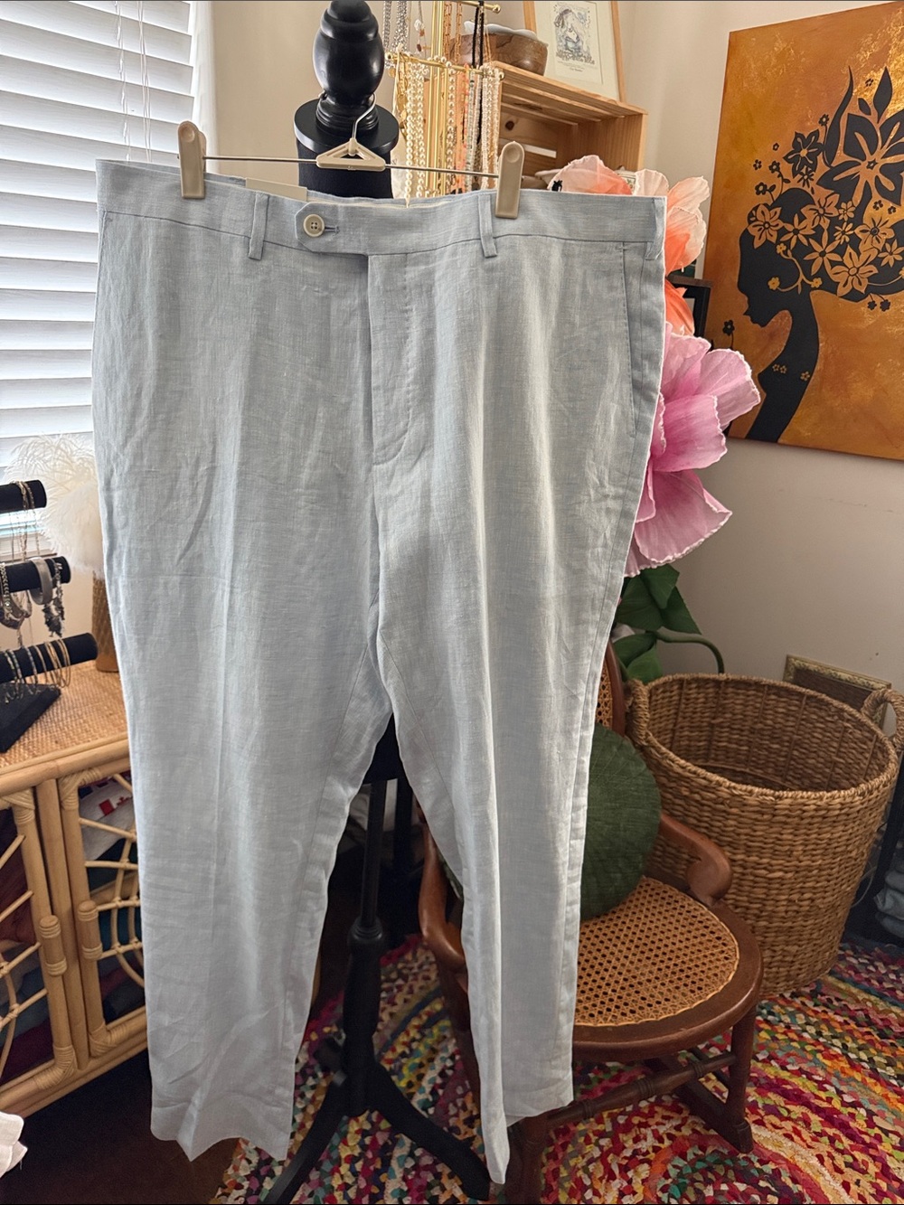 NWT Men’s Banana Republic Blue European Flax Linen Tailored Slim Fit Trousers